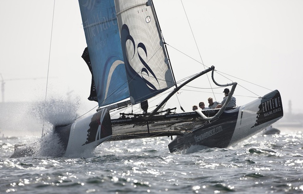 Extreme Sailing Series 2011. Leg 1. Muscat. Oman<br />
Pictures of The wave Muscat EX40 catamaran in action during a practice day. © Lloyd Images http://lloydimagesgallery.photoshelter.com/